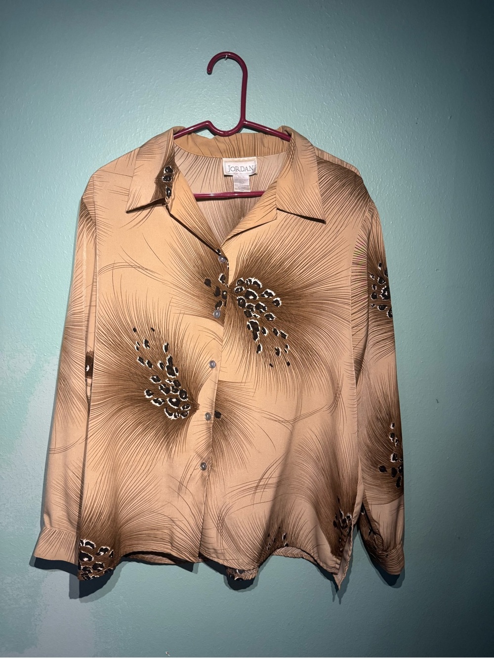 Jordan Tan Floral-Detail Button-Down Shirt